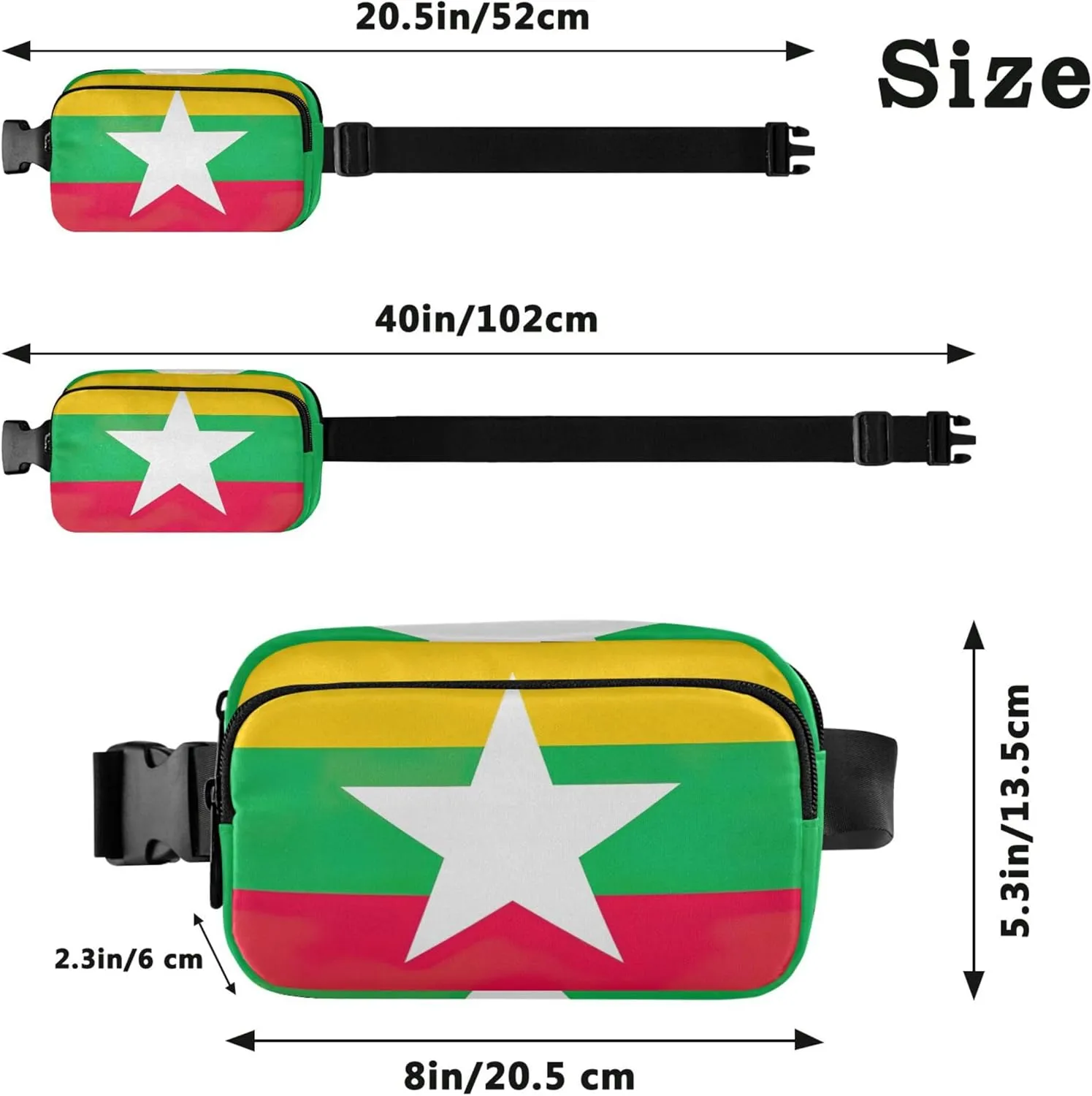 Myanmar Flag Women Fanny Pack Waterproof Anti Theft Belt Bag Cute Crossbody Waist Purse