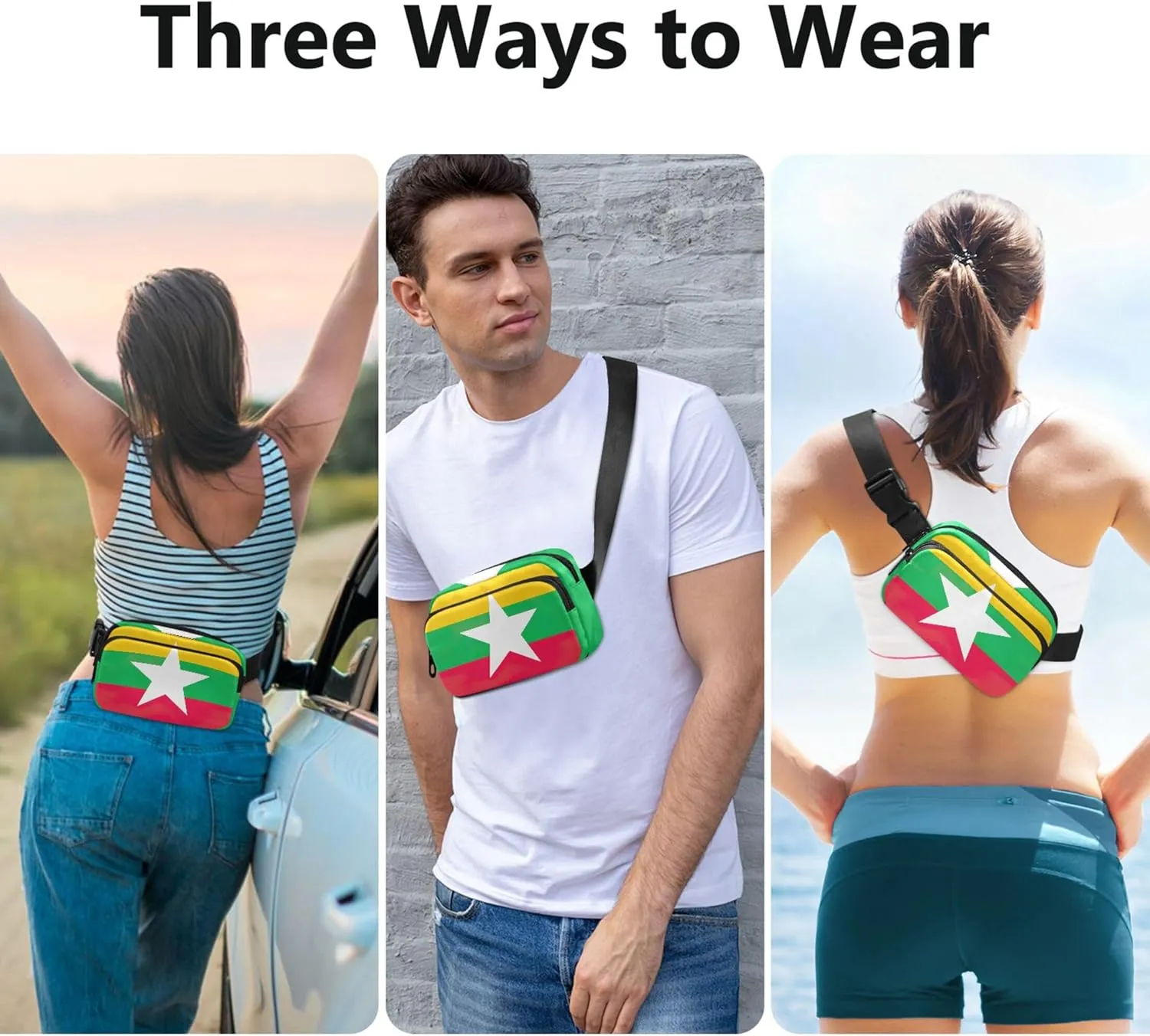 Myanmar Flag Women Fanny Pack Waterproof Anti Theft Belt Bag Cute Crossbody Waist Purse
