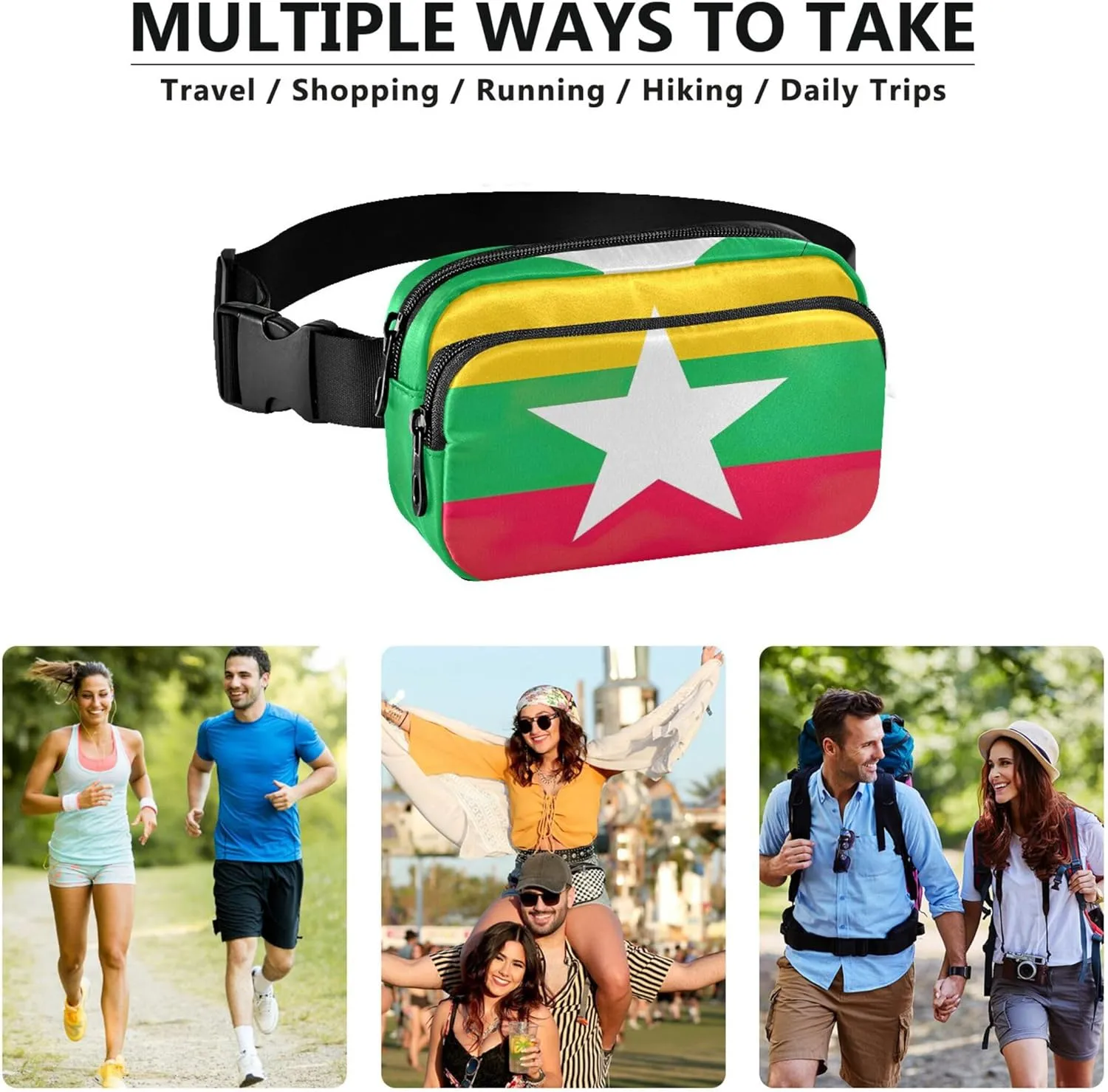 Myanmar Flag Women Fanny Pack Waterproof Anti Theft Belt Bag Cute Crossbody Waist Purse