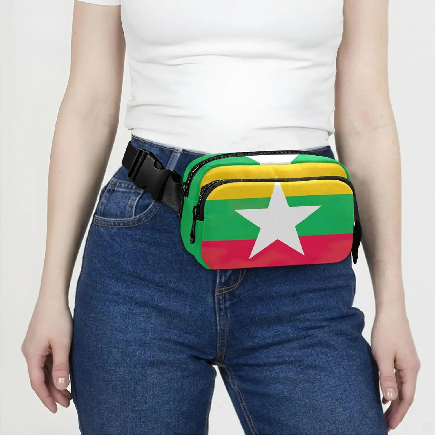 Myanmar Flag Women Fanny Pack Waterproof Anti Theft Belt Bag Cute Crossbody Waist Purse