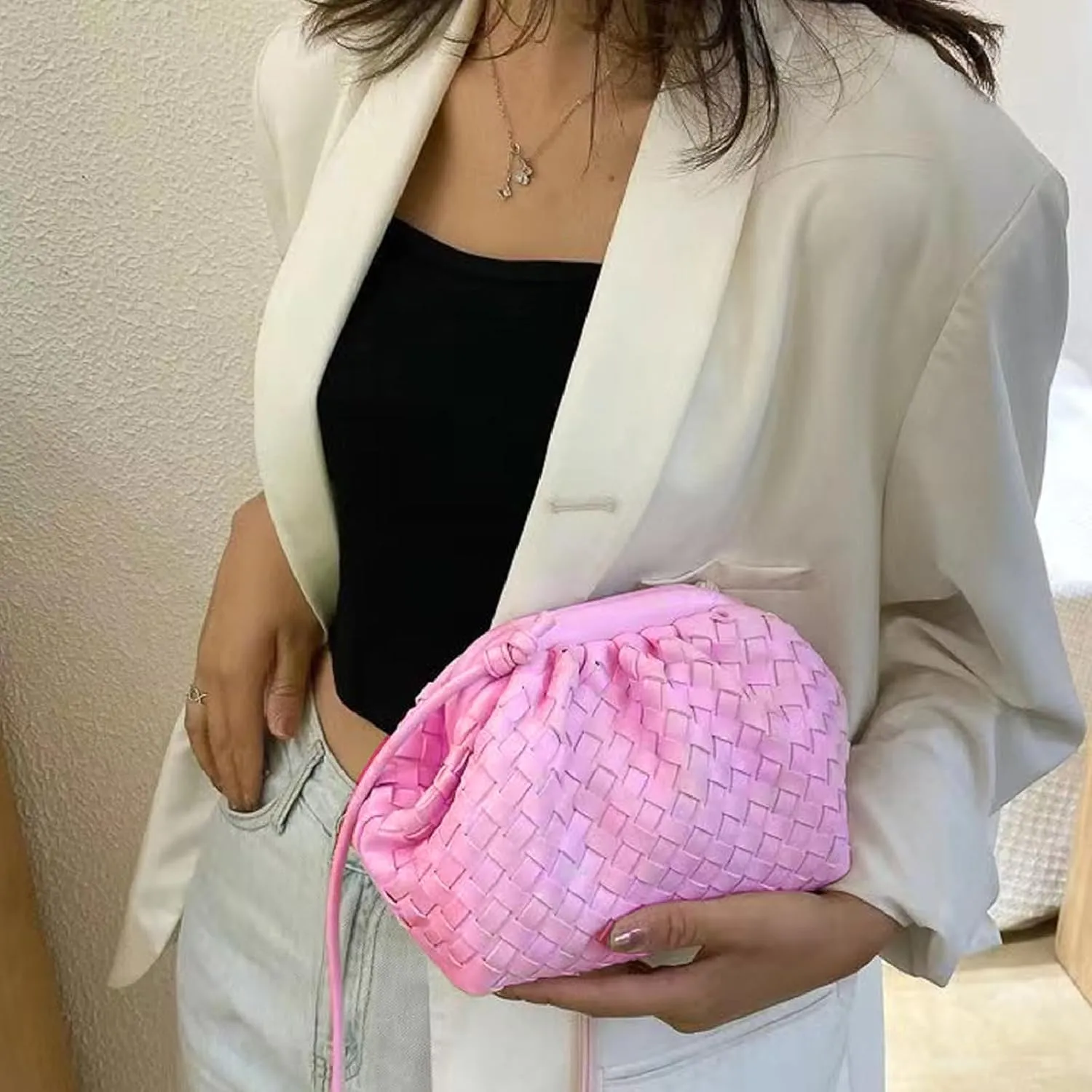 NAARIIAN Woven Crossbody Bags for Women Evening Clutch Hobo Cloud Purse Designer Handbags for Ladies