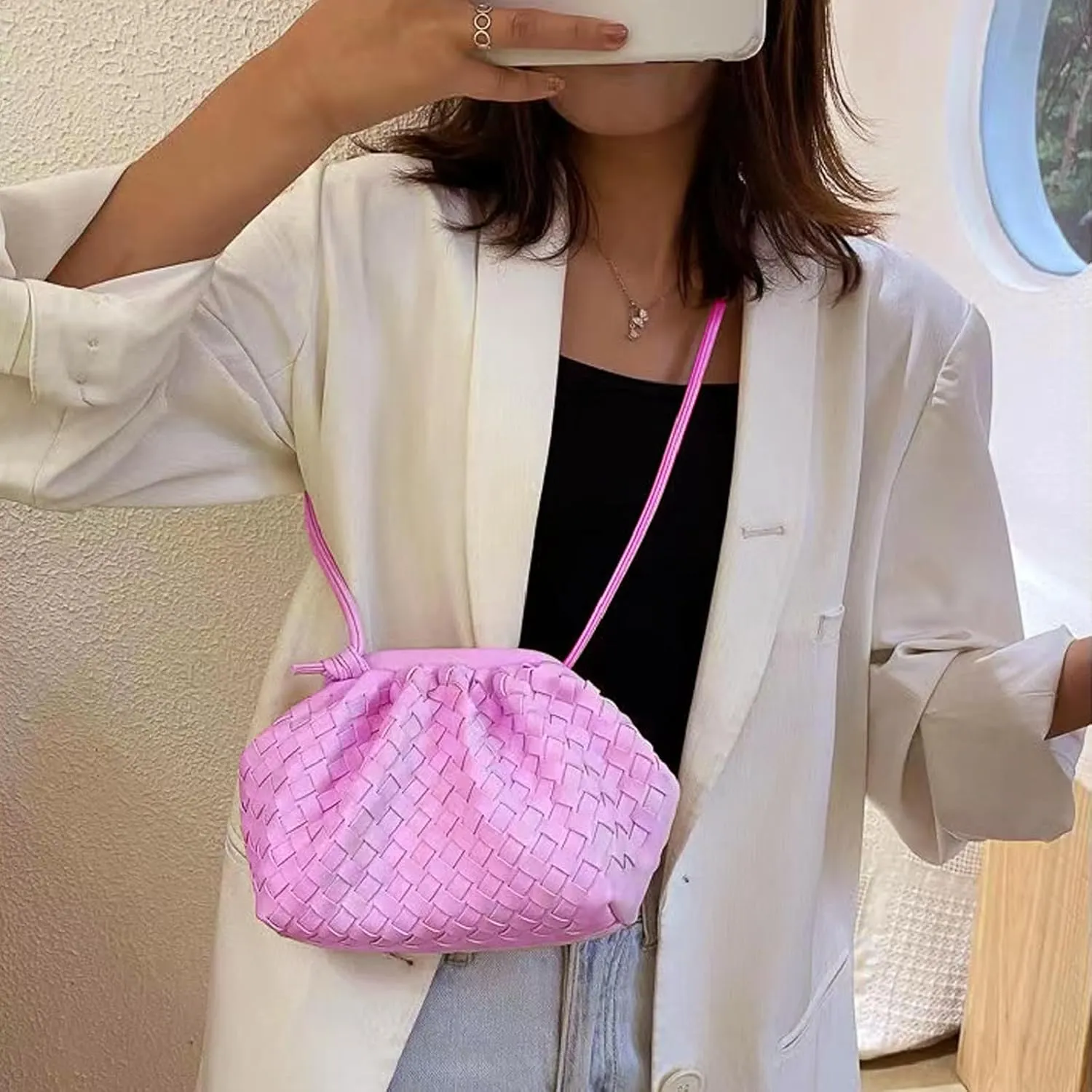 NAARIIAN Woven Crossbody Bags for Women Evening Clutch Hobo Cloud Purse Designer Handbags for Ladies