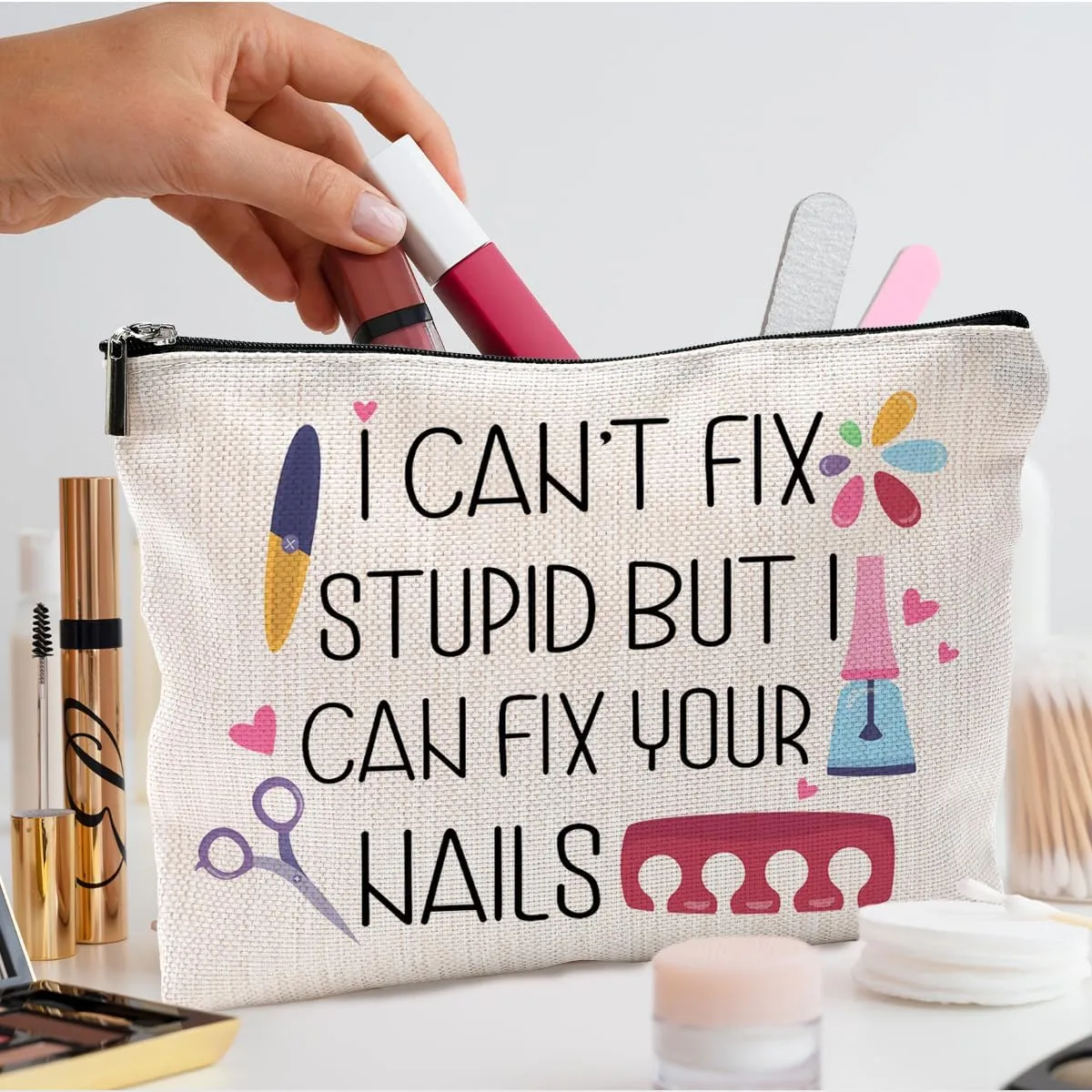 Nail Tech Gifts for Women Makeup Bag, Nail Tech Supplies, Gifts for Nail Technicians, Nail Lovers, Nail Tech Cosmetic Bag Toiletry Bag, Nail Artist Gifts, Manicurist Beautician Gifts