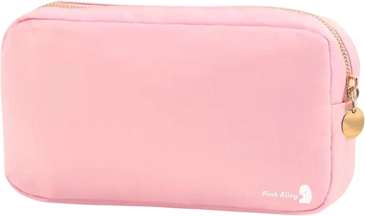Nylon Makeup Bag Cute | Durable 9" x 5" Pink Makeup Bag with Golden Zipper | Waterproof Cosmetic Bag | Small Mini Pouch Purse Toiletry Bag Portable Travel Makeup Bag For Girls Women