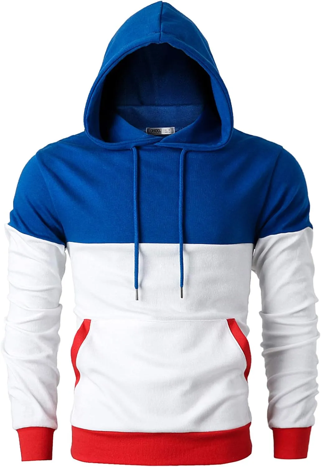Ohoo Mens Color-Block Hooded Sweatshirt with Kangaroo Pocket Slim Fit Lightweight Pullover