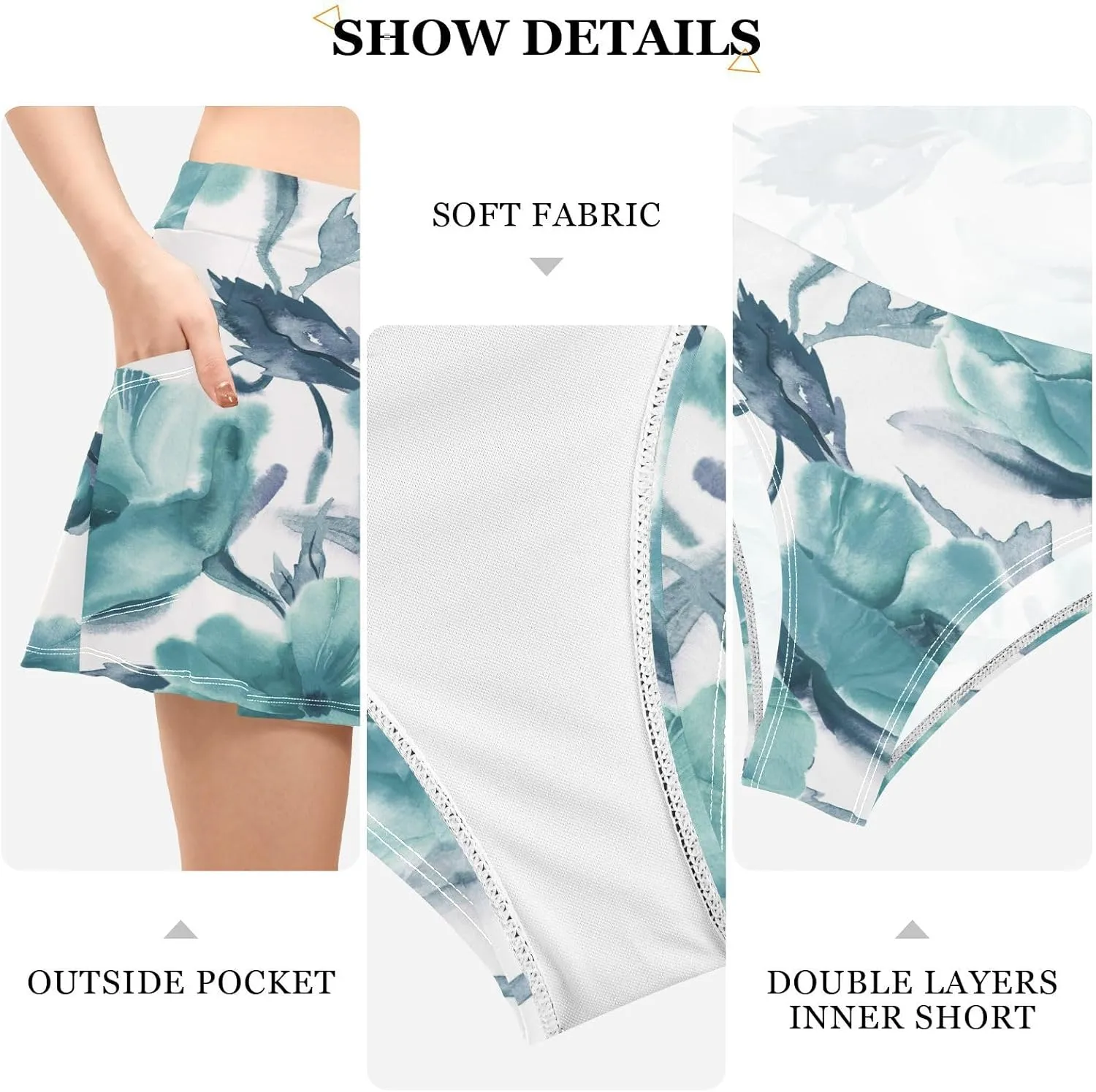 Plaaee Women's Swim Skirt Bottoms Floral Teal Turquoise Flower Swimwear Skirted Pant Bathing Suit Bottom XS