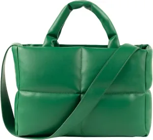Puffer Tote Bag, Quilted Crossbody Bag with Zip, Top-Handle Shoulder Bags with Removable Strap, PU Leather Handbags for Women