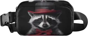 Raccoon Black Red Hat Fanny Pack Hip Bag Belt Bag for Women Man Fashion Waist Pack Water-repellent Crossbody Bag for Halloween Costumes Running Hiking Jogging Travel Sport