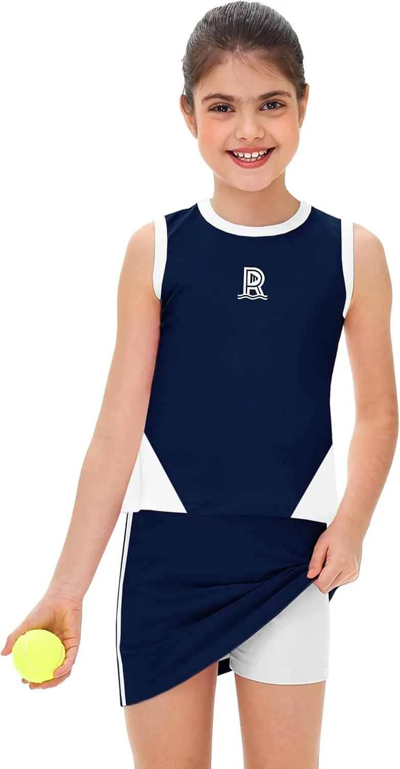 Remimi Girls Tennis Outfits Golf Tank Top and Skirt with Shorts 4-12 Years