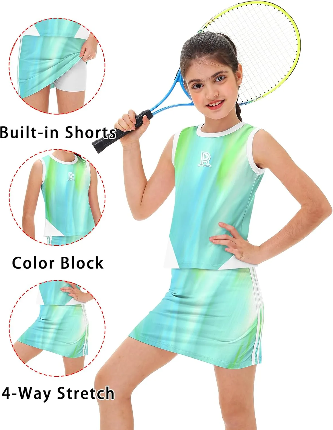 Remimi Girls Tennis Outfits Golf Tank Top and Skirt with Shorts 4-12 Years