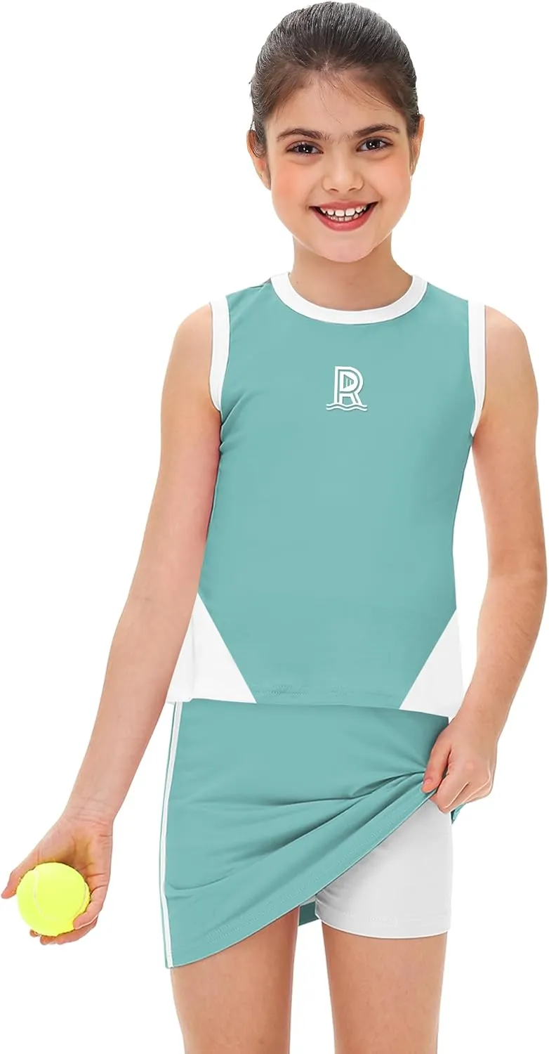 Remimi Girls Tennis Outfits Golf Tank Top and Skirt with Shorts 4-12 Years