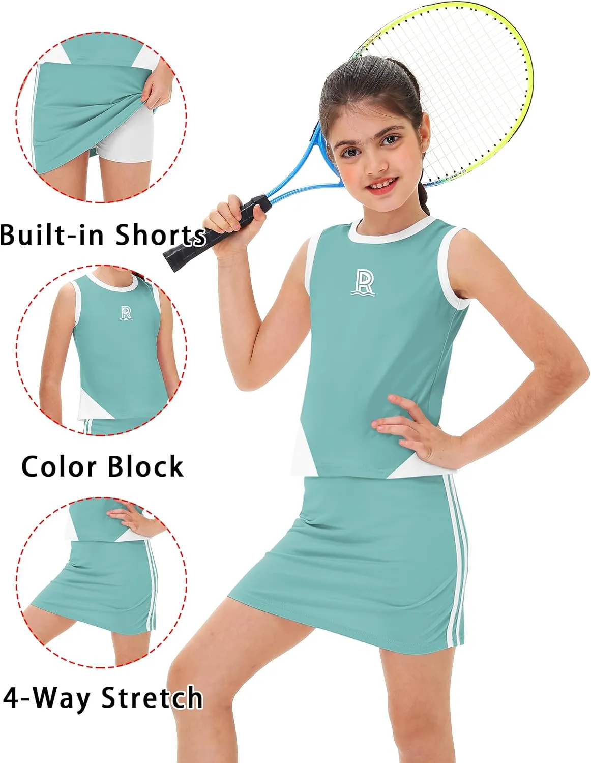 Remimi Girls Tennis Outfits Golf Tank Top and Skirt with Shorts 4-12 Years
