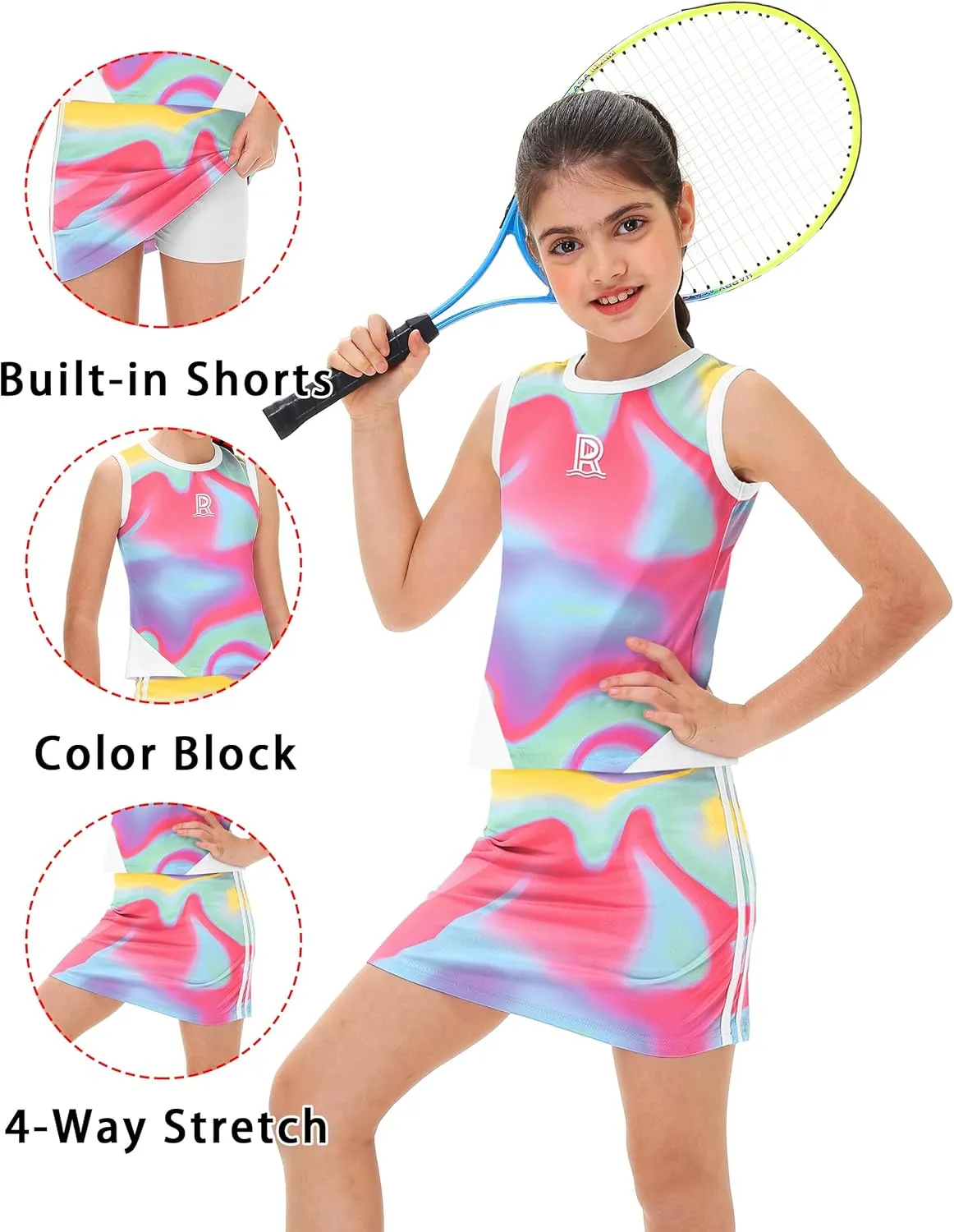 Remimi Girls Tennis Outfits Golf Tank Top and Skirt with Shorts 4-12 Years