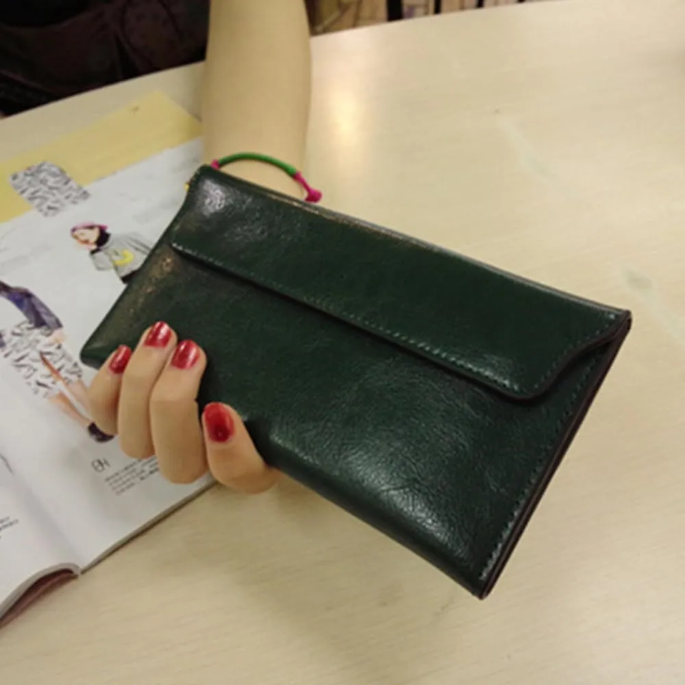 Retro Leather Envelope Women's Phone Card Holder Wallet, Thin Large Capacity Multifunctiona Leather Wallet, Clutch Wallet for Mother's Day Thanksgiving Fashion Gift (Dark Green)