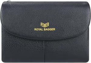 RFID Blocking Women's Short Wallet Genuine Leather Multi-card Slots Card Holder Trifold Purse Magnetic Opening 2063 (Black)