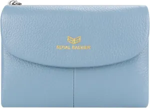 RFID Blocking Women's Short Wallet Genuine Leather Multi-card Slots Card Holder Trifold Purse Magnetic Opening 2063 (Blue)