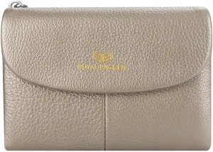 RFID Blocking Women's Short Wallet Genuine Leather Multi-card Slots Card Holder Trifold Purse Magnetic Opening 2063 (Bronze)
