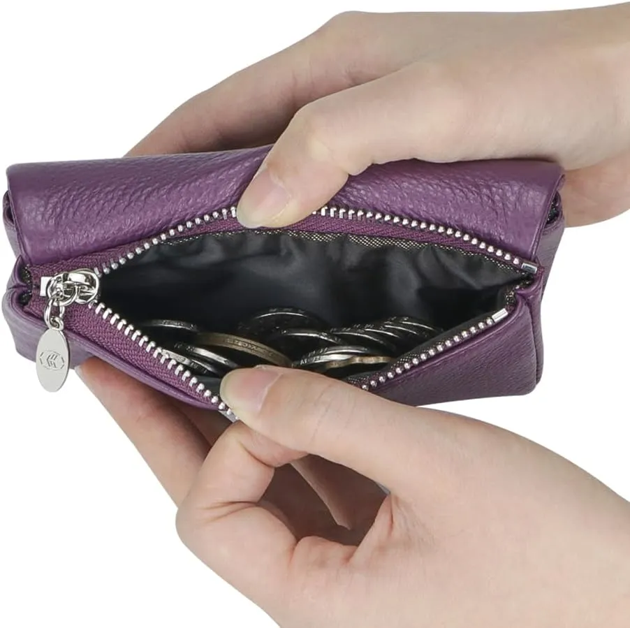 RFID Blocking Women's Short Wallet Genuine Leather Multi-card Slots Card Holder Trifold Purse Magnetic Opening 2063 (Olive Green)