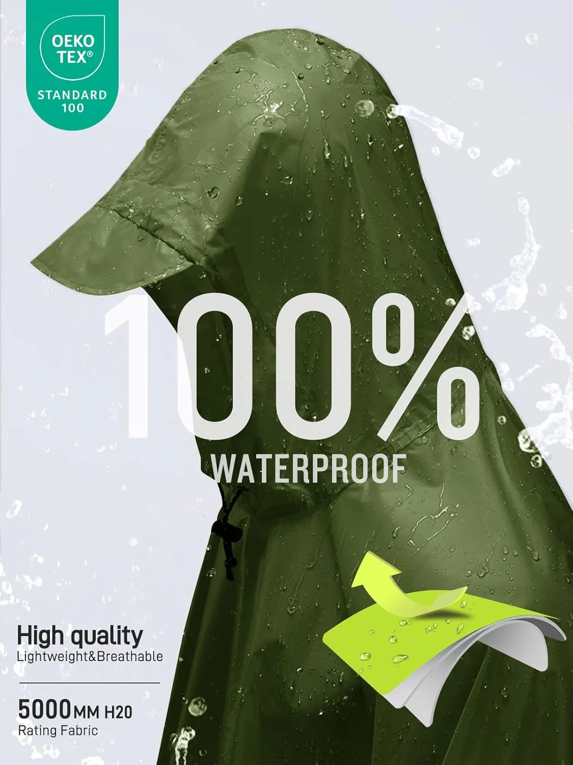 SaphiRose Hooded Rain Poncho Waterproof Raincoat Jacket for Men Women Adults