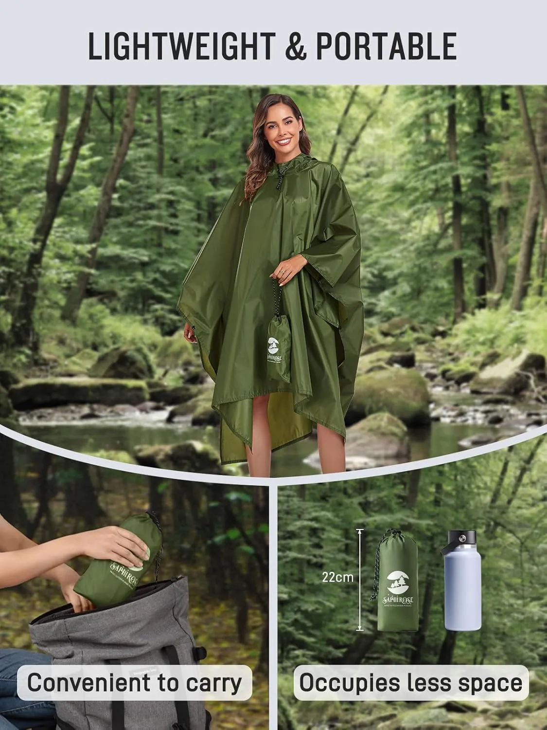SaphiRose Hooded Rain Poncho Waterproof Raincoat Jacket for Men Women Adults