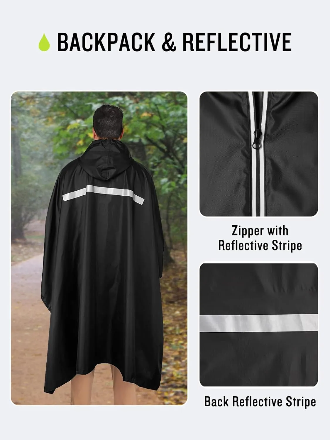 SaphiRose Hooded Rain Poncho Waterproof Raincoat Jacket for Men Women Adults