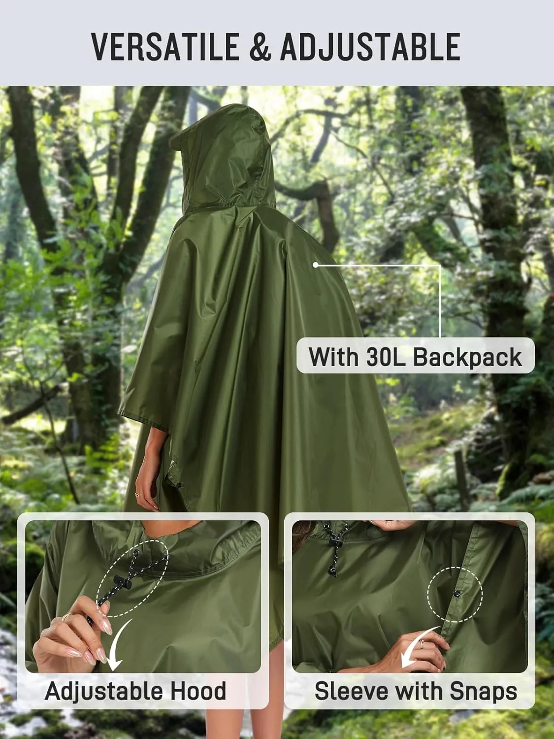 SaphiRose Hooded Rain Poncho Waterproof Raincoat Jacket for Men Women Adults