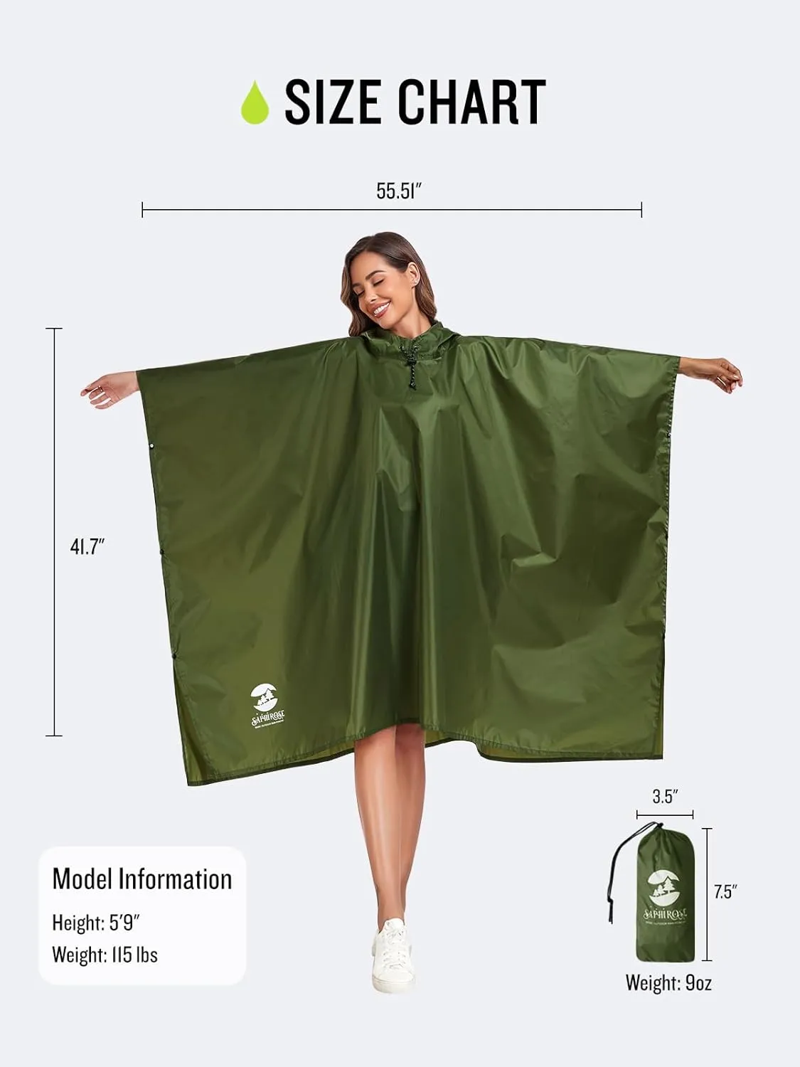 SaphiRose Hooded Rain Poncho Waterproof Raincoat Jacket for Men Women Adults