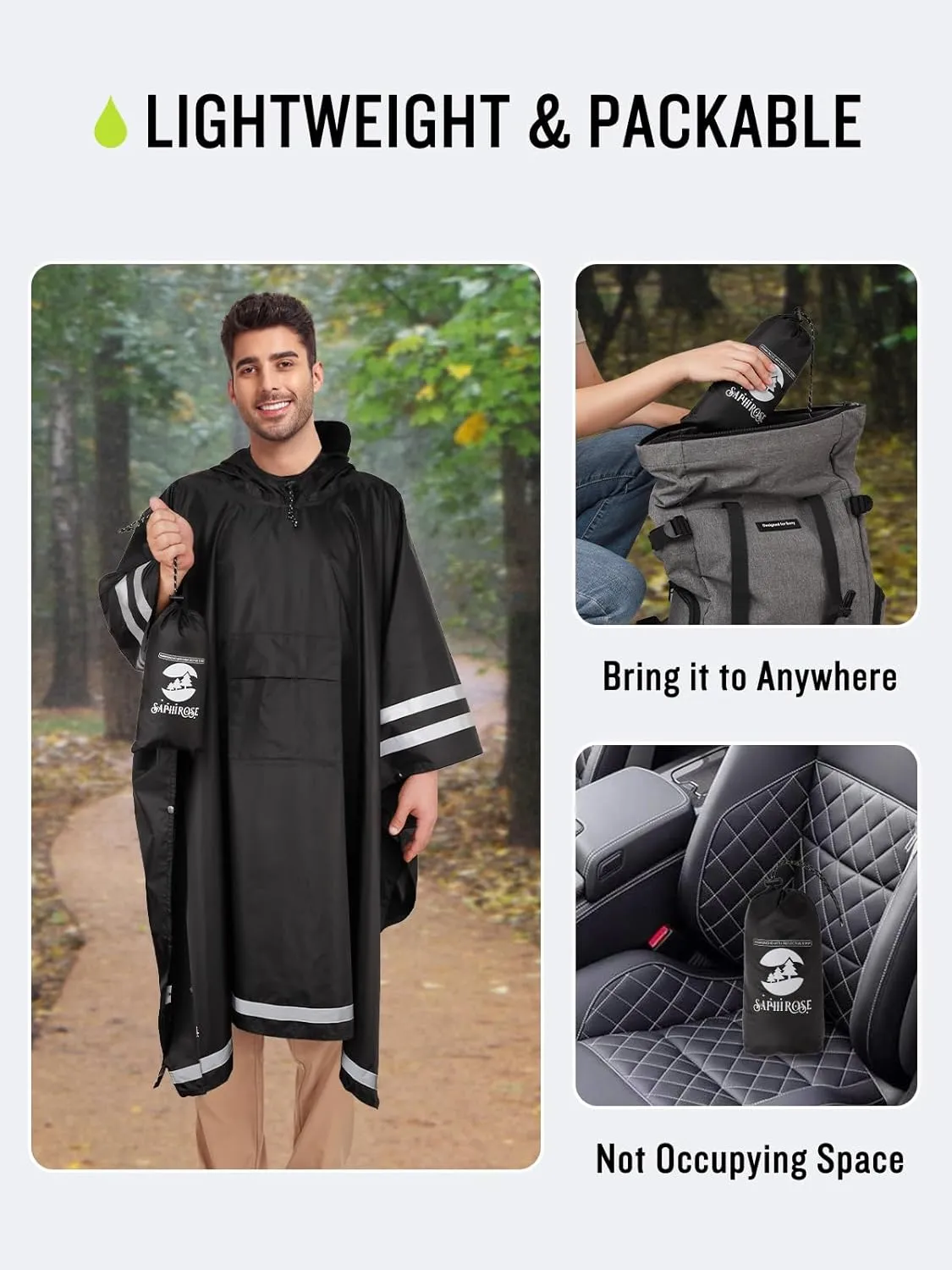 SaphiRose Hooded Rain Poncho Waterproof Raincoat Jacket for Men Women Adults