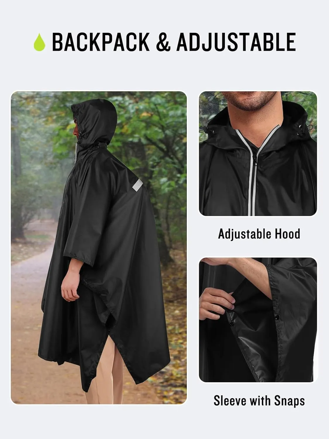 SaphiRose Hooded Rain Poncho Waterproof Raincoat Jacket for Men Women Adults