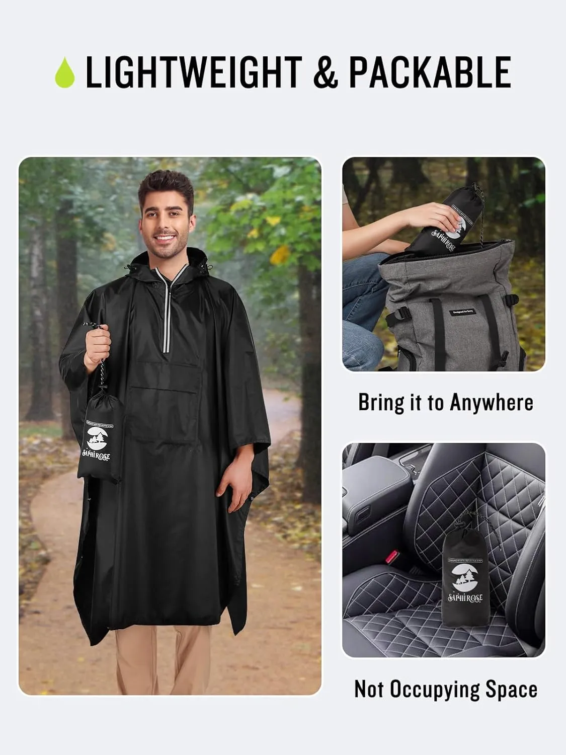 SaphiRose Hooded Rain Poncho Waterproof Raincoat Jacket for Men Women Adults