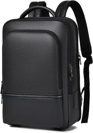 Slim Backpack for Men, 15.6" Laptop Backpack with USB Charging Port & Luggage Strap, Water-resistant Notebook Backpack for Business, College, Travel, Black