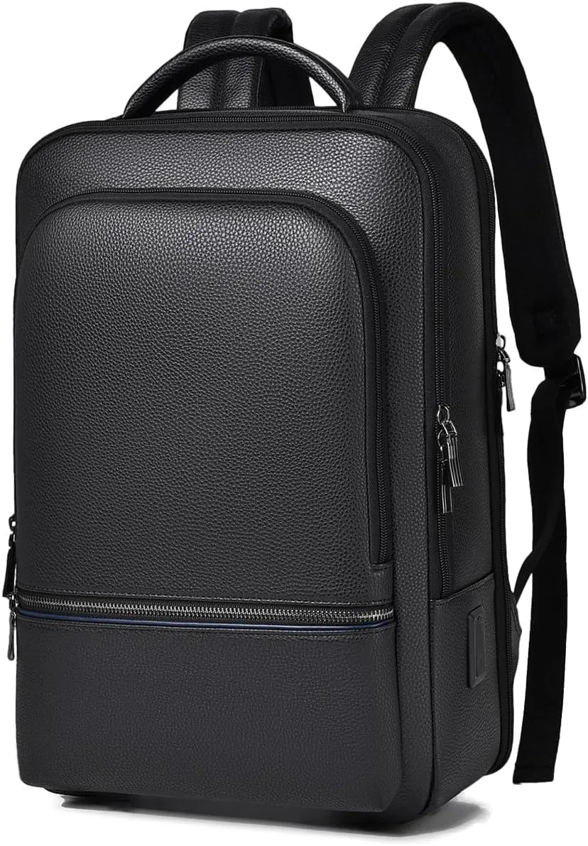 Slim Backpack for Men, 15.6" Laptop Backpack with USB Charging Port & Luggage Strap, Water-resistant Notebook Backpack for Business, College, Travel, Black