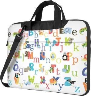 Slim Laptop Shoulder Bag Briefcase Notebook Handbag Computer Carrying Case Colourful Animal Alphabet Print 15.6in