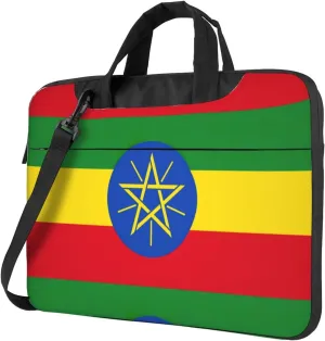 Slim Laptop Shoulder Bag Briefcase Notebook Handbag Computer Carrying Case Flag of Ethiopia Print 15.6in