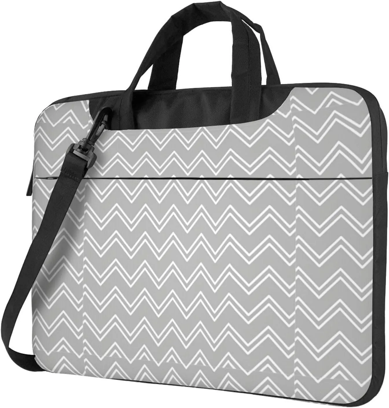 Slim Laptop Shoulder Bag Briefcase Notebook Handbag Computer Carrying Case Gray striped Print 15.6in