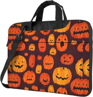 Slim Laptop Shoulder Bag Briefcase Notebook Handbag Computer Carrying Case Halloween Pumpkin Print 15.6in