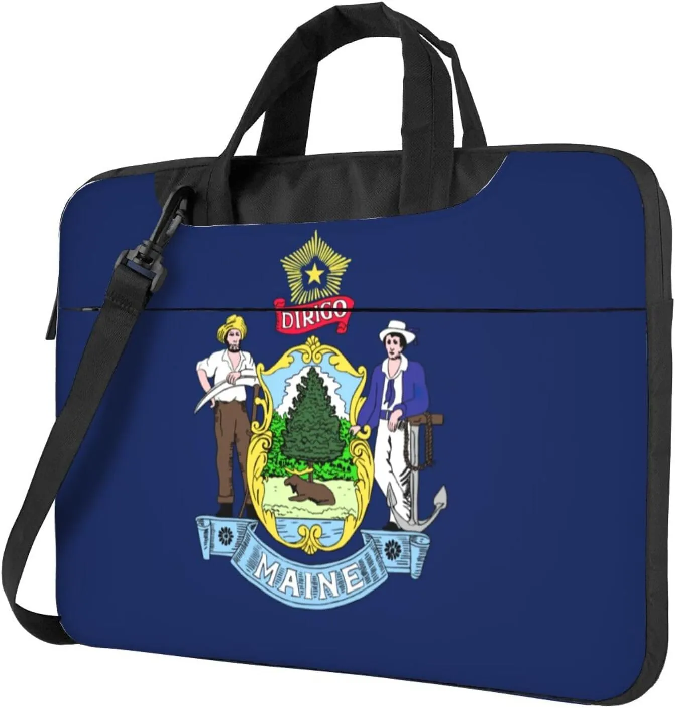Slim Laptop Shoulder Bag Briefcase Notebook Handbag Computer Carrying Case Maine State Flag Print 15.6in