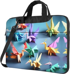Slim Laptop Shoulder Bag Briefcase Notebook Handbag Computer Carrying Case Origami Papercraft Cranes Print 15.6in