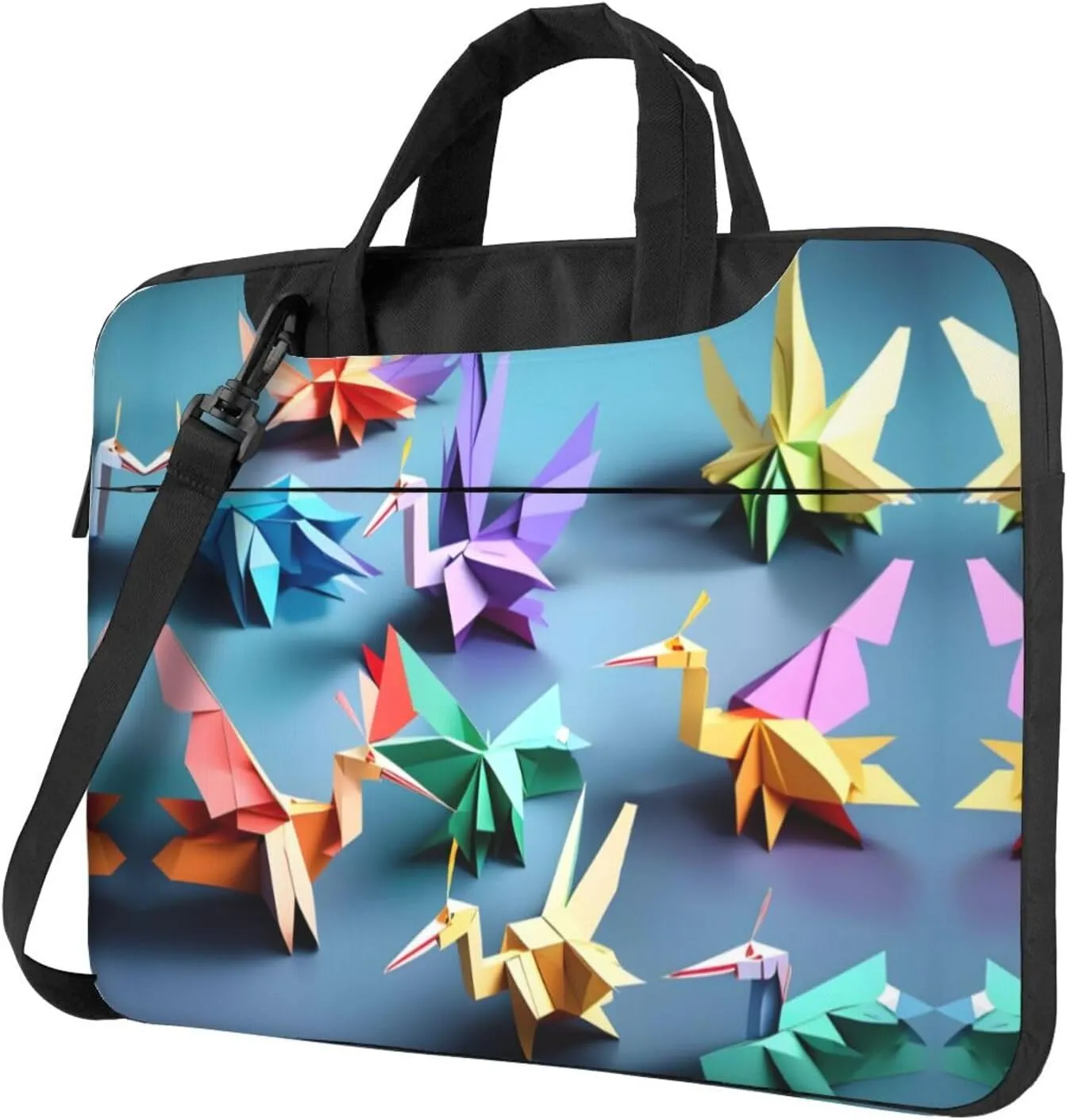 Slim Laptop Shoulder Bag Briefcase Notebook Handbag Computer Carrying Case Origami Papercraft Cranes Print 15.6in