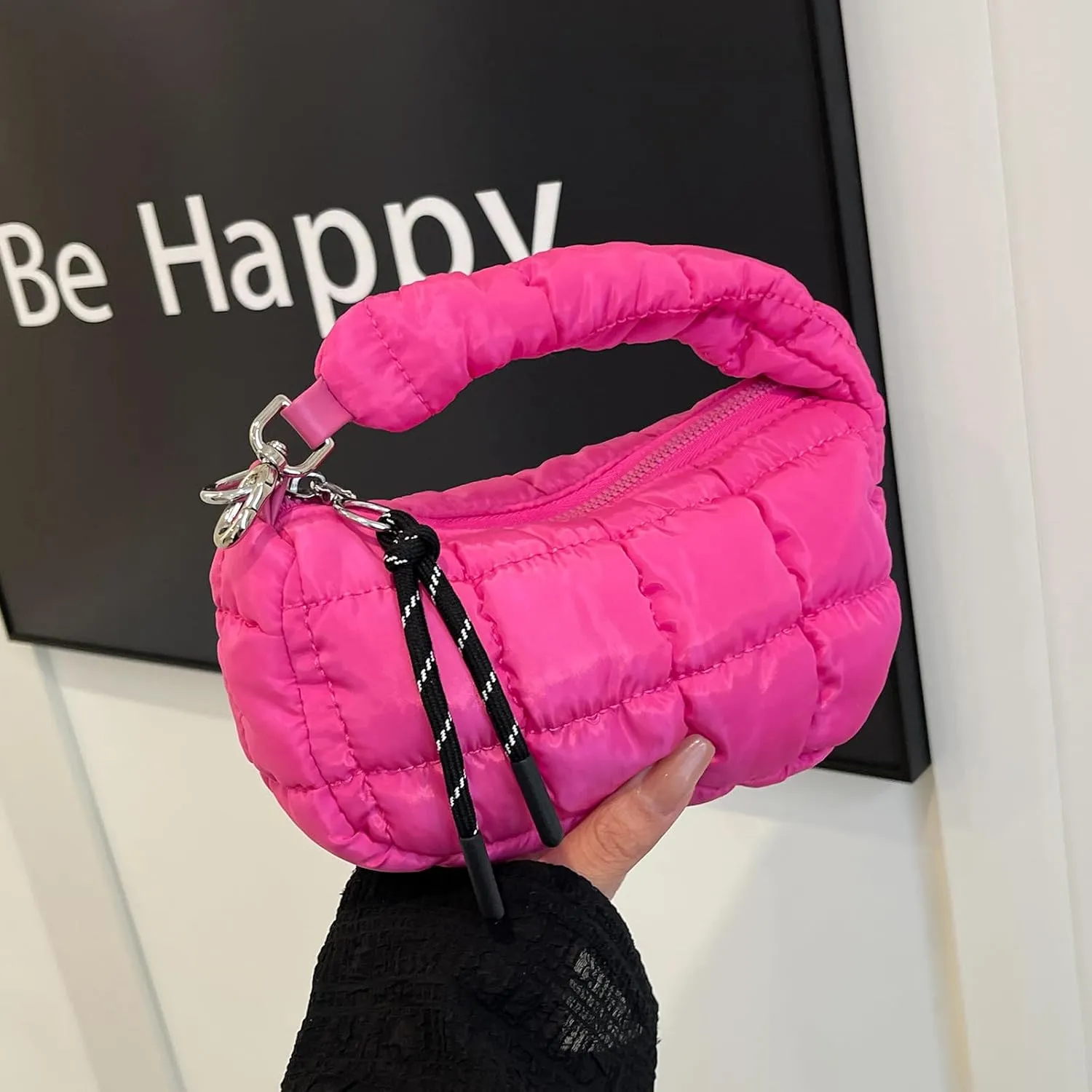 Small Puffer Purse, Mini Puffer Bag Wristlet Purses for Women Office Shopping, Lightweight Nylon Quilted Bag Gift
