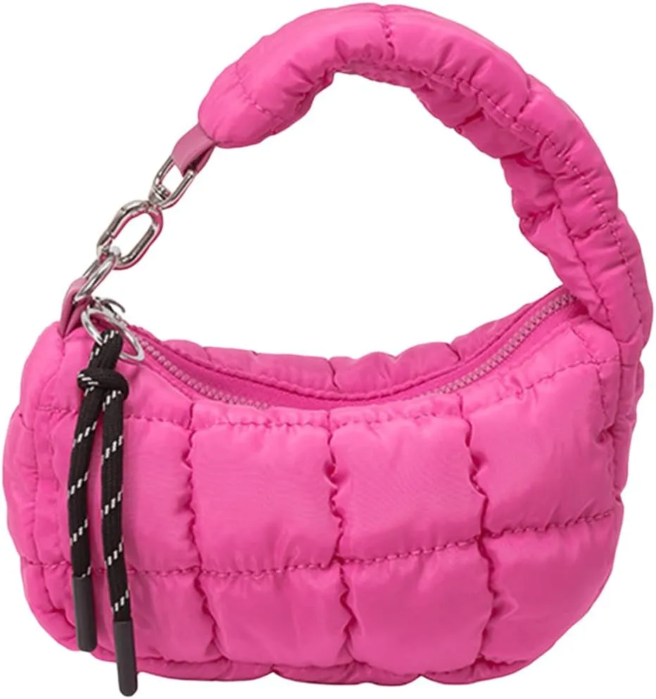 Small Puffer Purse, Mini Puffer Bag Wristlet Purses for Women Office Shopping, Lightweight Nylon Quilted Bag Gift