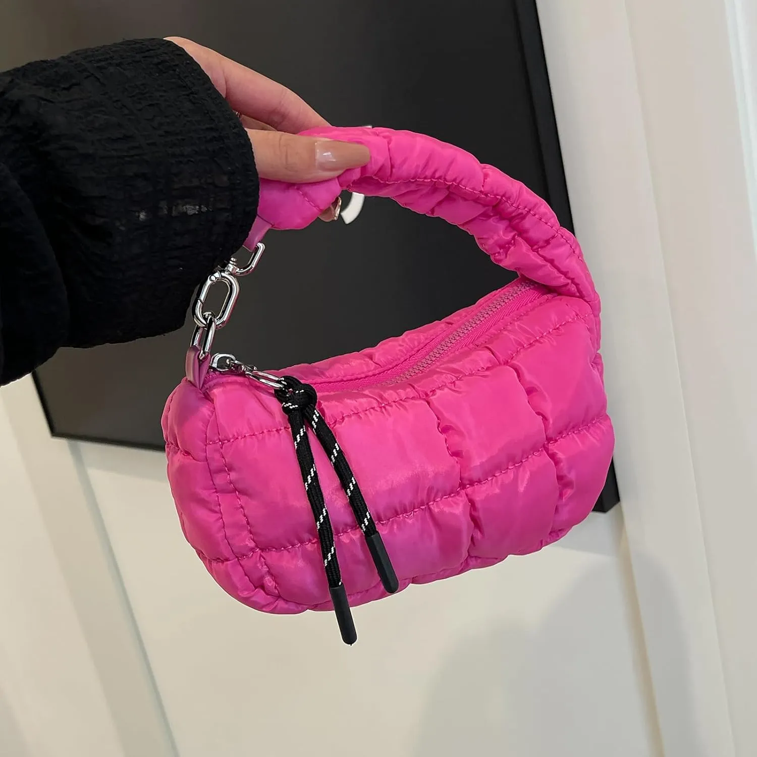 Small Puffer Purse, Mini Puffer Bag Wristlet Purses for Women Office Shopping, Lightweight Nylon Quilted Bag Gift