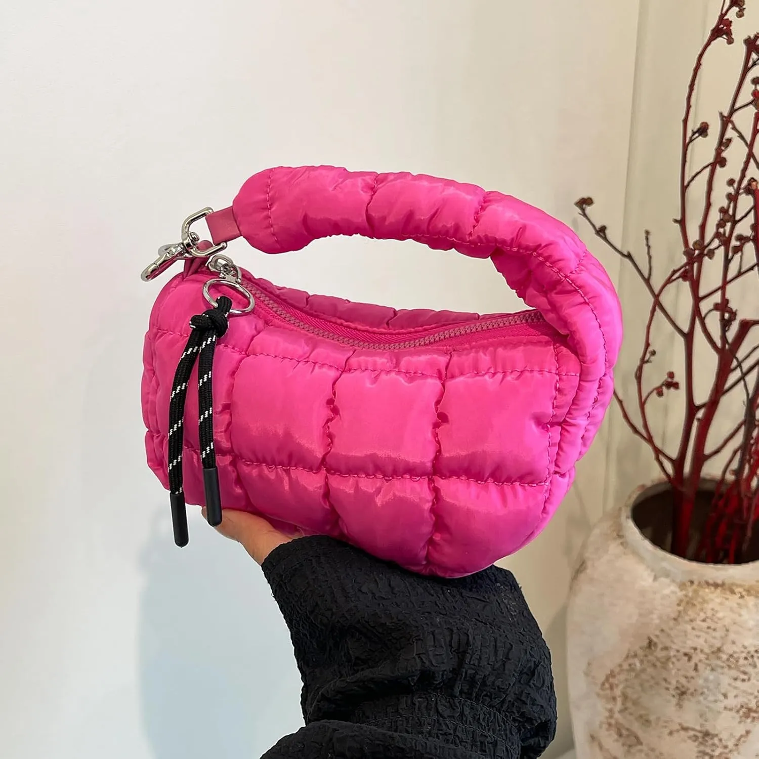 Small Puffer Purse, Mini Puffer Bag Wristlet Purses for Women Office Shopping, Lightweight Nylon Quilted Bag Gift