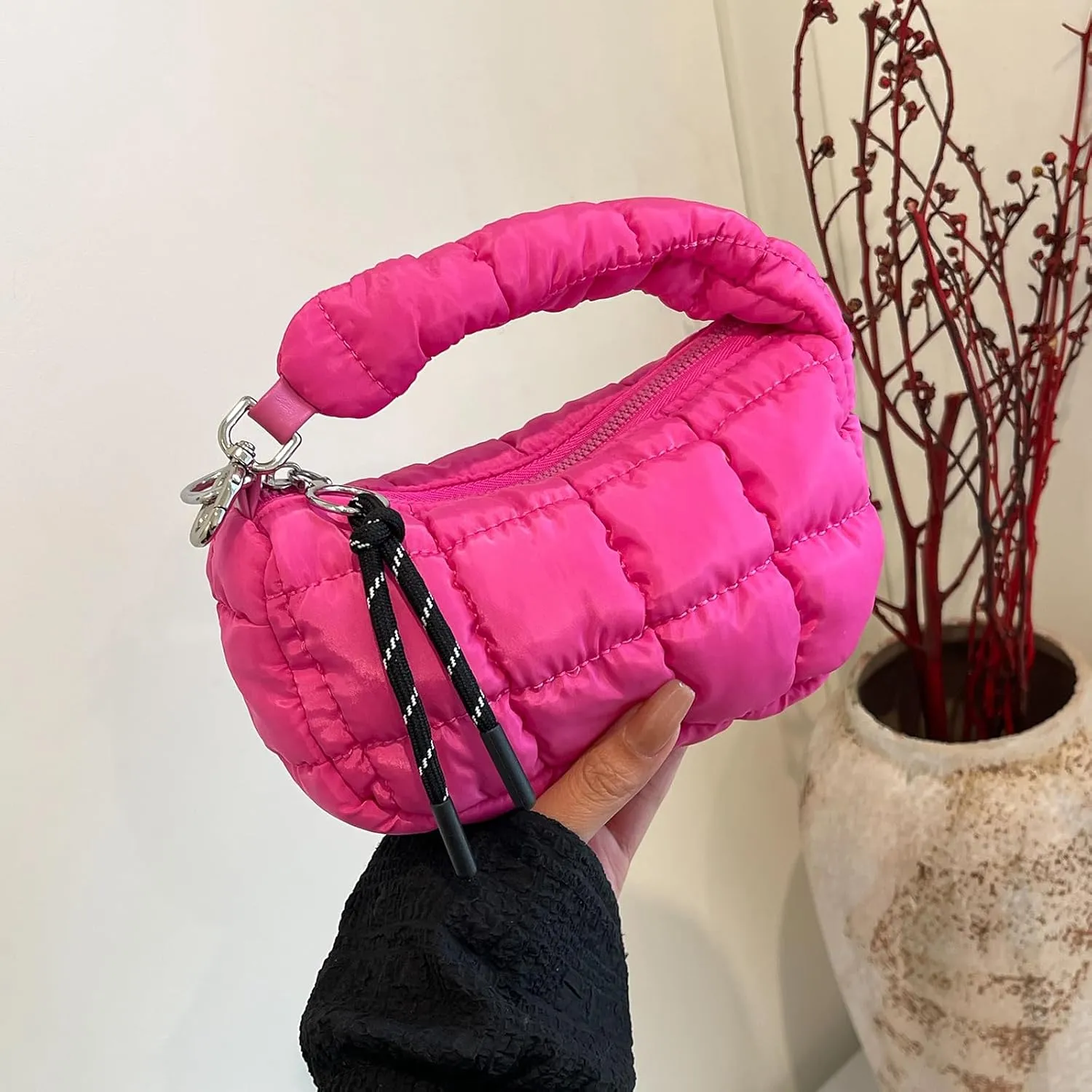 Small Puffer Purse, Mini Puffer Bag Wristlet Purses for Women Office Shopping, Lightweight Nylon Quilted Bag Gift