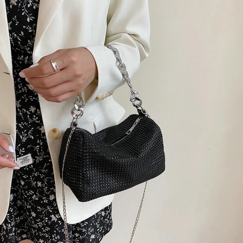Solyinne Glitter Shoulder Bag for Women Clutch Bag Underarm Bag Rhinestone Crossbody Bag Evening Bag for Wedding Party Club
