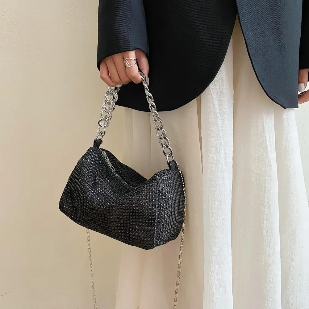 Solyinne Glitter Shoulder Bag for Women Clutch Bag Underarm Bag Rhinestone Crossbody Bag Evening Bag for Wedding Party Club