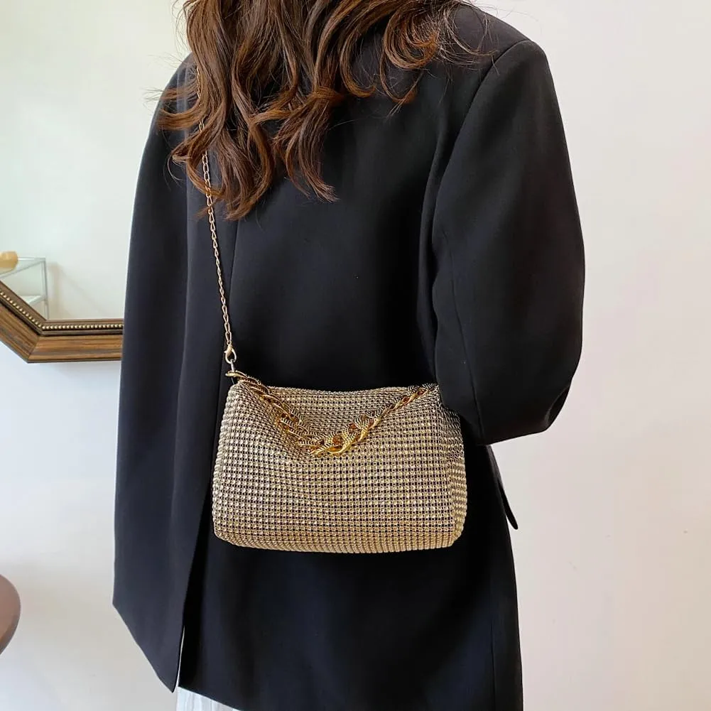 Solyinne Glitter Shoulder Bag for Women Clutch Bag Underarm Bag Rhinestone Crossbody Bag Evening Bag for Wedding Party Club