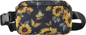 Sunflower Butterfly Black Fanny Pack Hip Bag Belt Bag for Women Man Fashion Waist Pack Water-repellent Crossbody Bag for Halloween Costumes Running Hiking Jogging Travel Sport