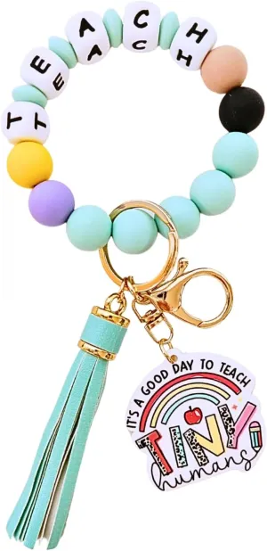 Teacher Appreciation Gifts Silicone Bracelet Keychain Handmade Keyring Wristlet with Leather Tassel Wallet Women