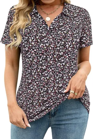 TIYOMI Plus Size Collared Polo Shirts Summer Short Sleeve V Neck Business Tops for Women XL-5XL